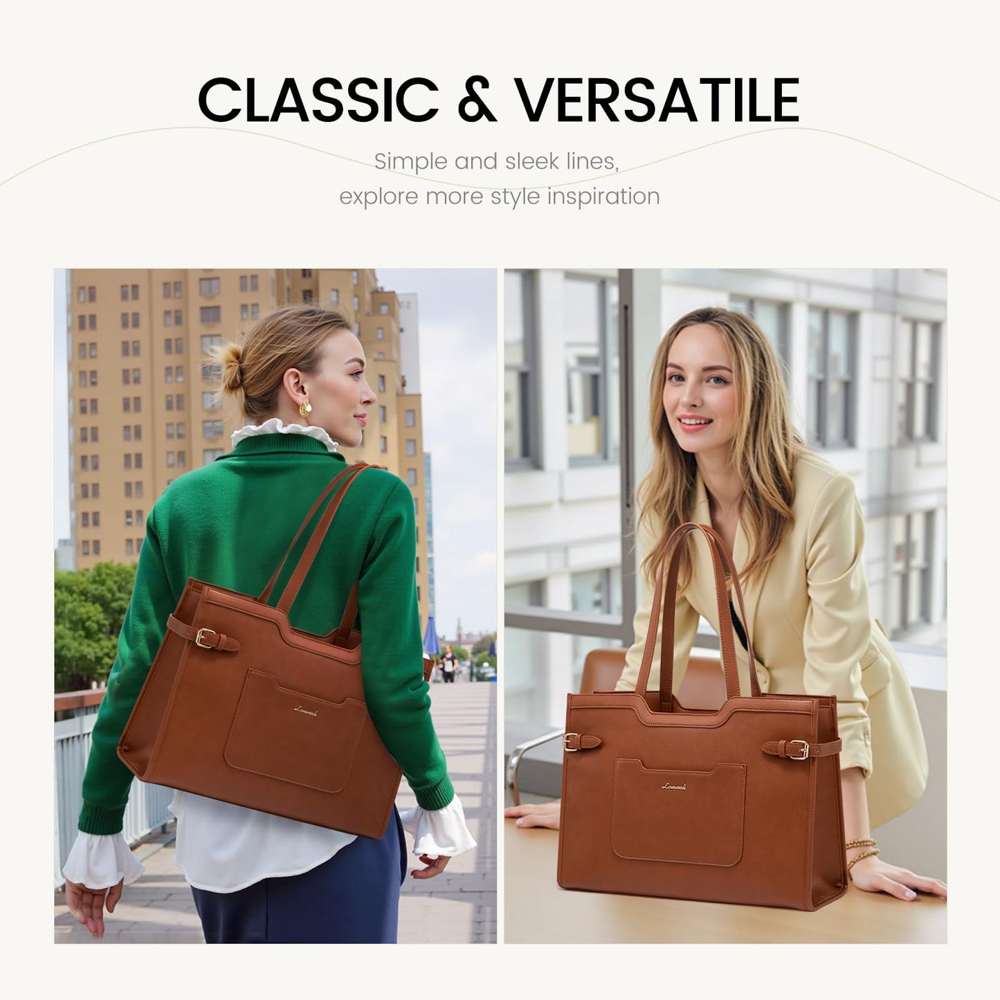 LOVEVOOK 15.6 Inch Leather Laptop Tote Bag