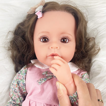 PLAYSKY Reborn Baby Dolls Girl, 22" Beautiful Lifelike Doll Full Body Vinyl Silicone with Long Hair for Kids, Realistic Newborn Baby Doll with Feeding Toy for Birthday Christmas