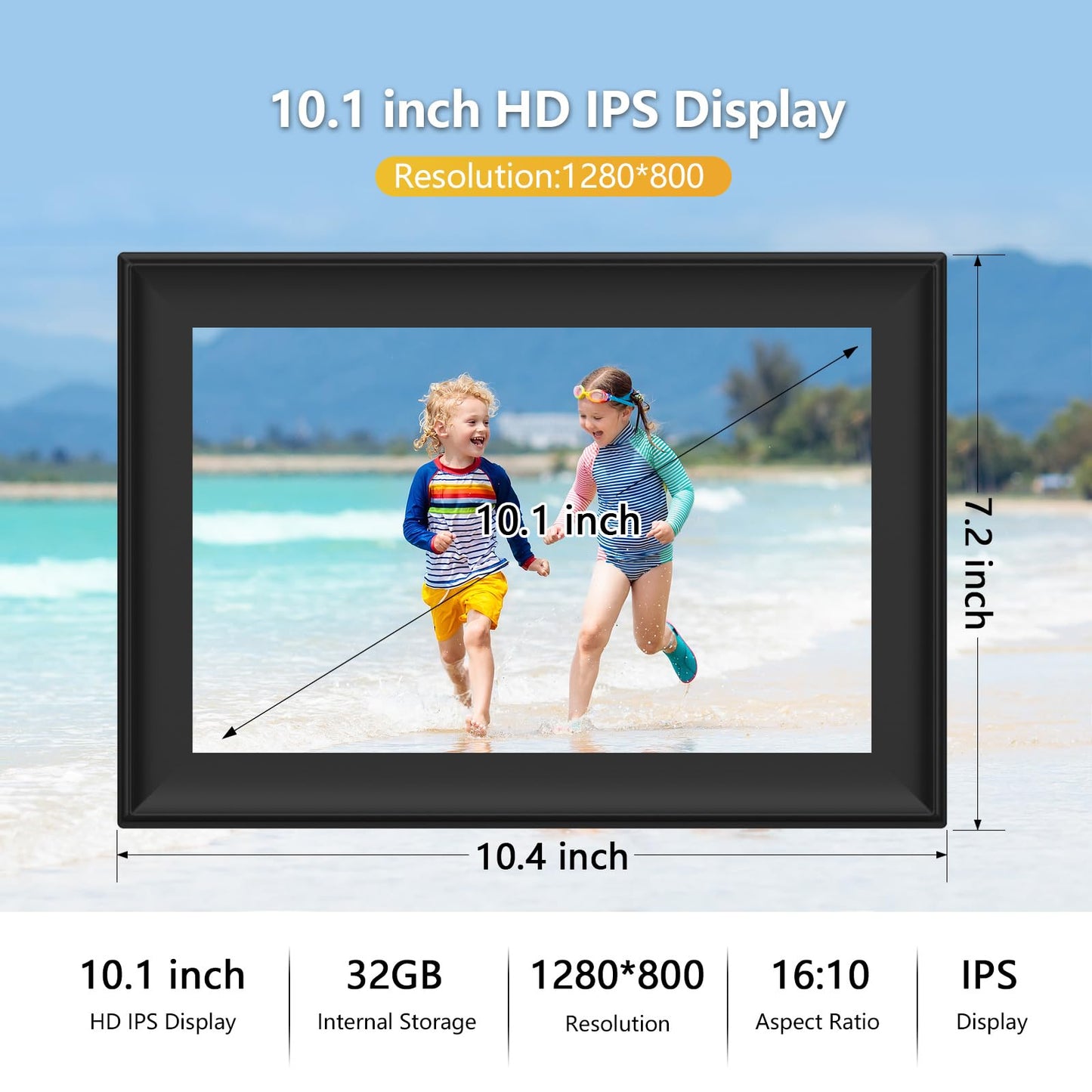 10.1" WiFi Digital Photo Frame with 32GB Storage