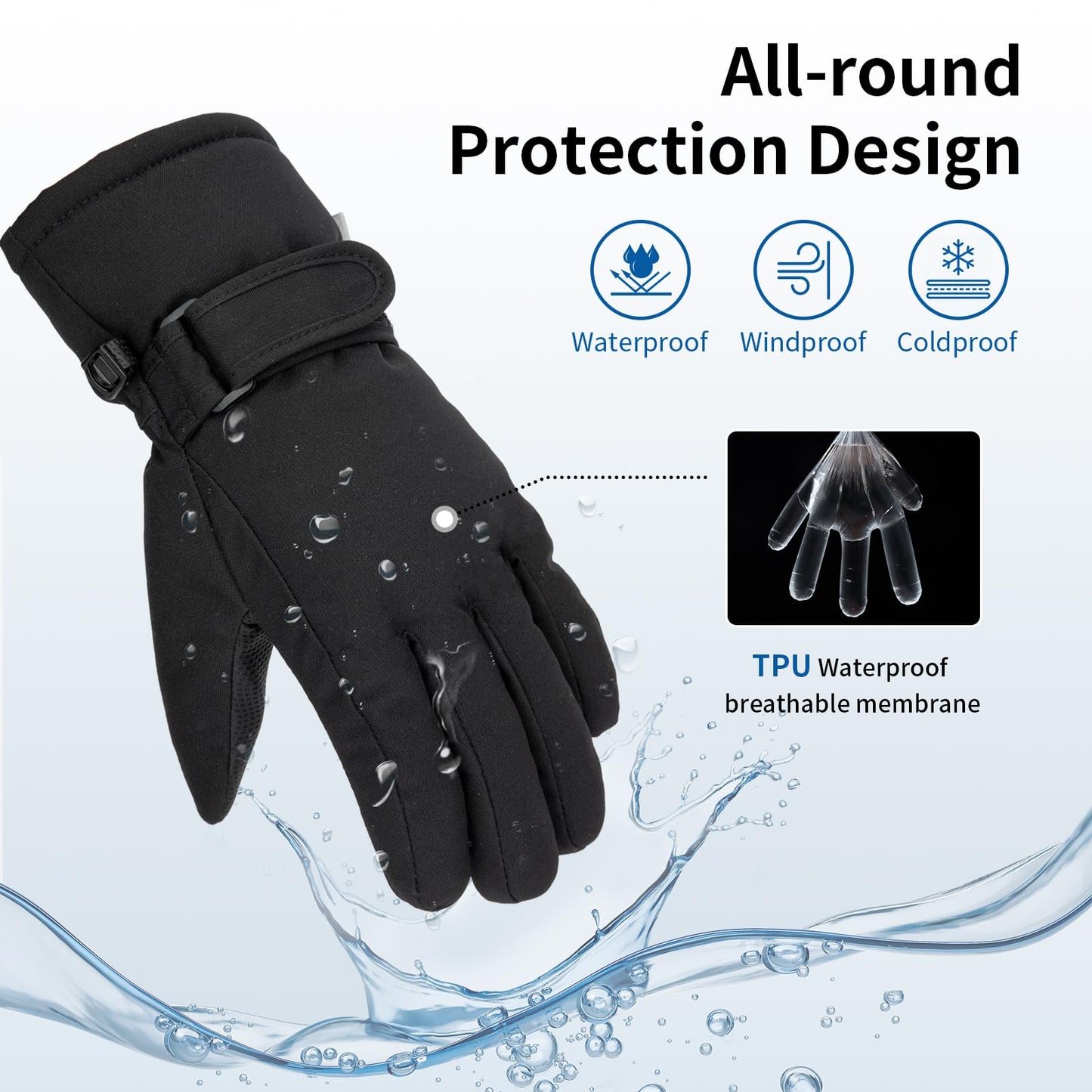 Arcweg Kids Winter Gloves, Snow & Ski Gloves for Boys Girls Waterproof Winter Warm Gloves for Children Cold Weather Outdoor Skating Cycling