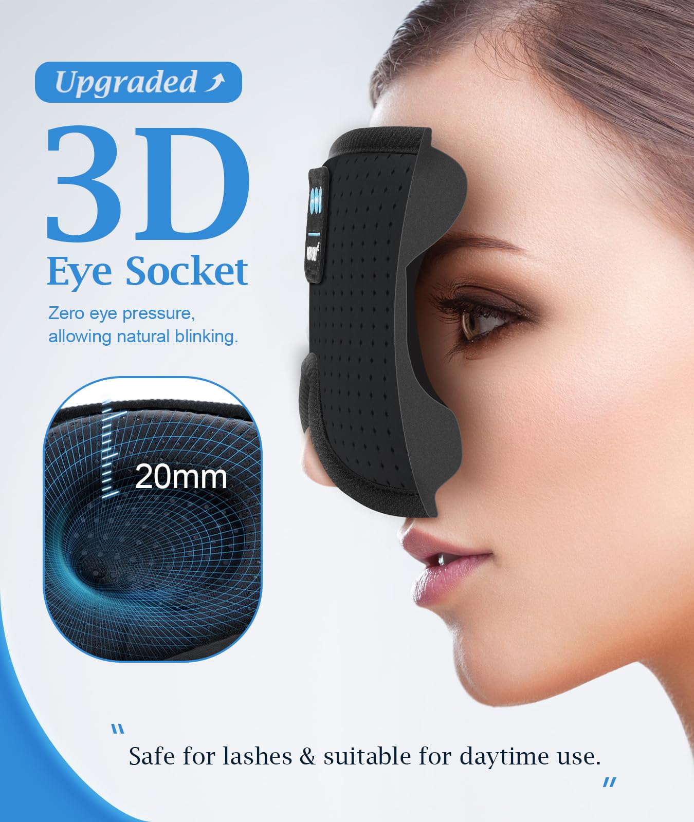Bluetooth Sleep Headphones White Noise Sleep Mask | 3D Eye Mask for Sleeping | Relaxing Soothing Sounds | 16hrs Playingtime | Light Blocking Eye Mask | Auto - Off Timer | Best for Sleeper Black