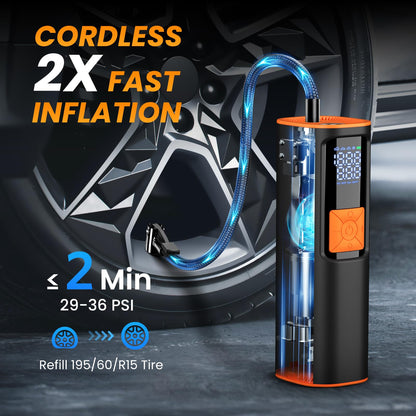 Vonaural Tire Inflator Portable Air Compressor 150PSI Air Pump for Car Tires, Faster Inflation, Cordless with Digital Pressure Gauge, Deep Grey (Black)