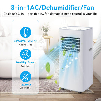 8500 BTU Portable Air Conditioners Cool Up to 360 Sq.Ft,3 IN 1 portable ac unit with Remote Control/LED Display/24Hrs Timer/Window Installation Kit & Screwdriver,White