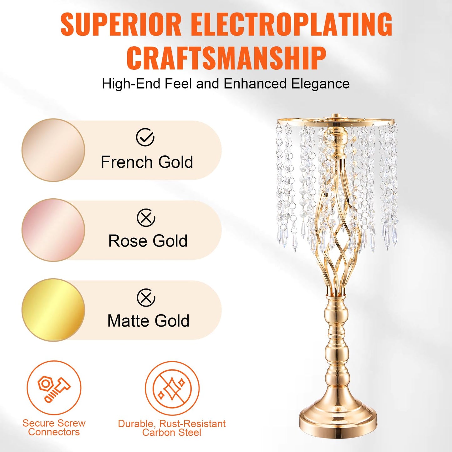 VEVOR Gold Crystal Wedding Centerpieces 2PCS 55cm