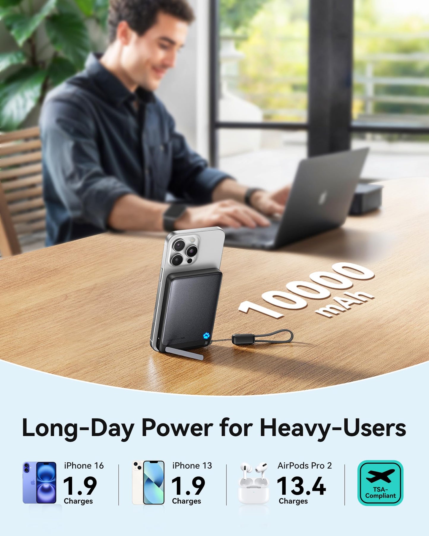 10000mAh INIU MagSafe Wireless Portable Charger with Kickstand