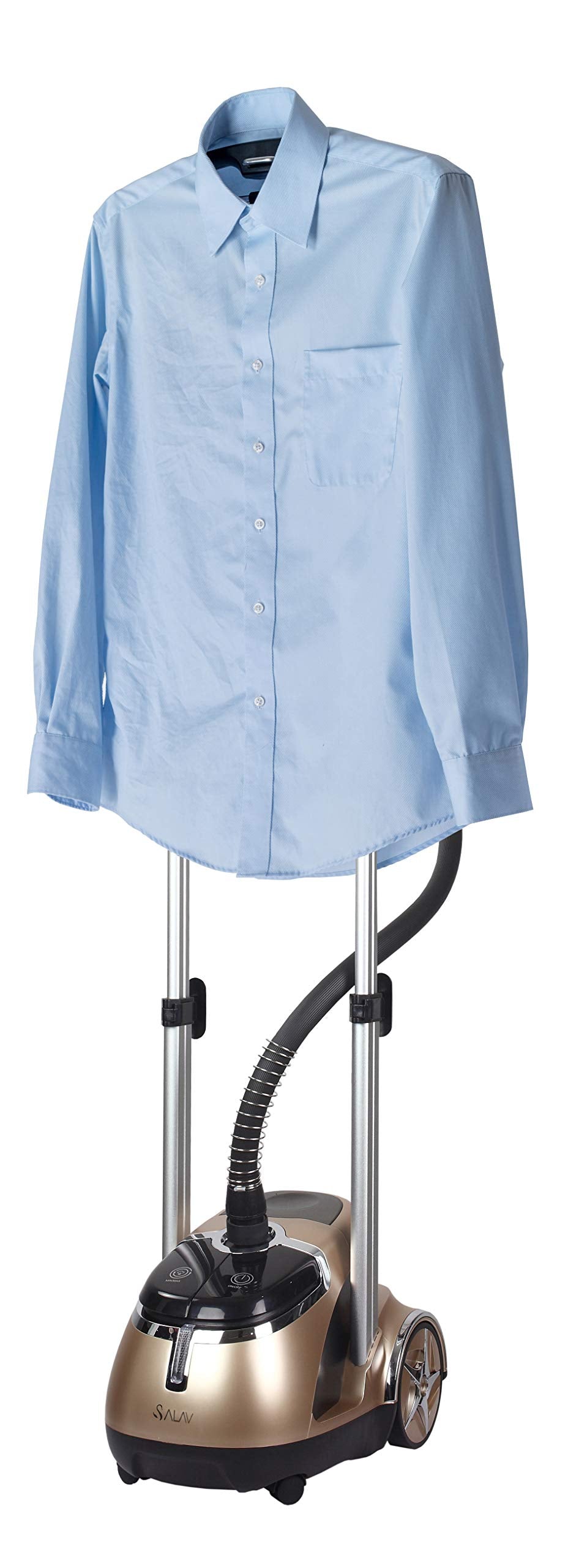 SALAV® Limited Edition Professional Series Dual Bar Garment Steamer with Foot Pedals, Stainless Steel Steam Plate, Retractable Power Cord, 1.8L (60.8 oz) Water Tank, 1500 watts, 60+mins of Steam