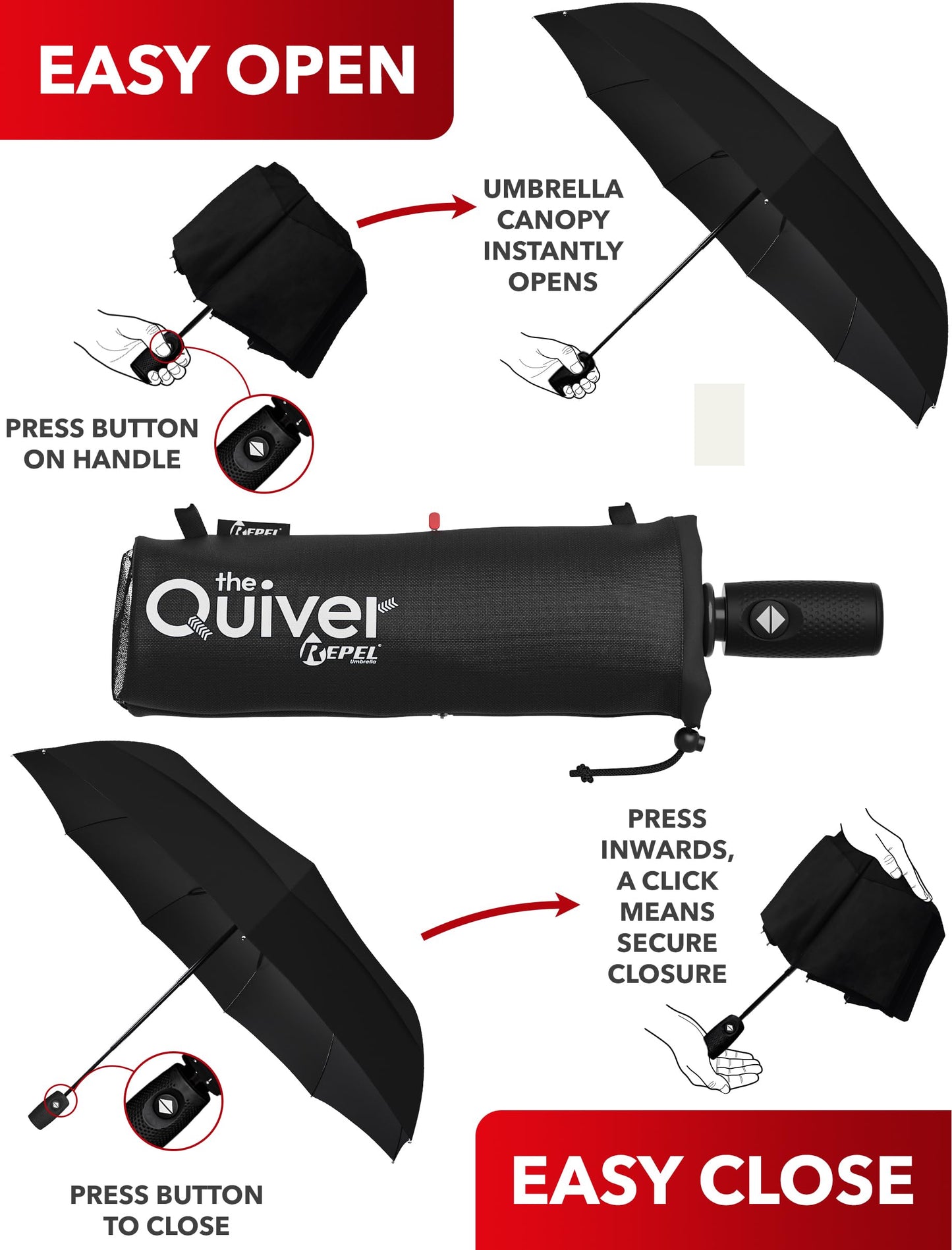 Windproof Travel Umbrella with Auto Open/Close