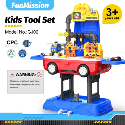 Funmission Kids Tool Set, Work Tool Bench with 69 Realistic Toy Tools and Accessories, Transformable Tool Set, Toddler Bench Pretend Play Learning and Tool Set for Toddlers Boys & Girls Age 3+