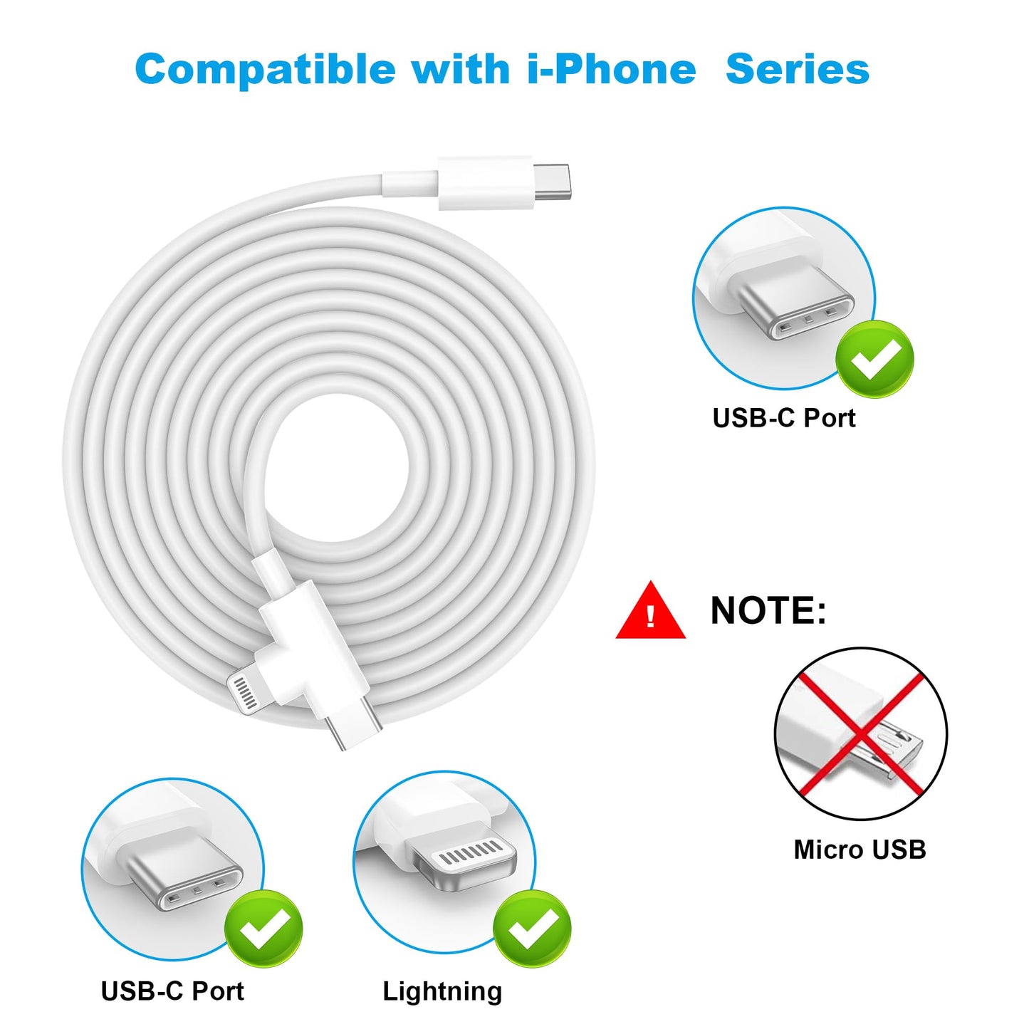 [2025 Upgraded] 30W iPhone 16/15/14/13/12 Charger Fast Charging Block with 6FT Long C to Type C& Lightning Cable 60W.Fast Charging for All iPhone/iPad and Galaxy Series (White 2)