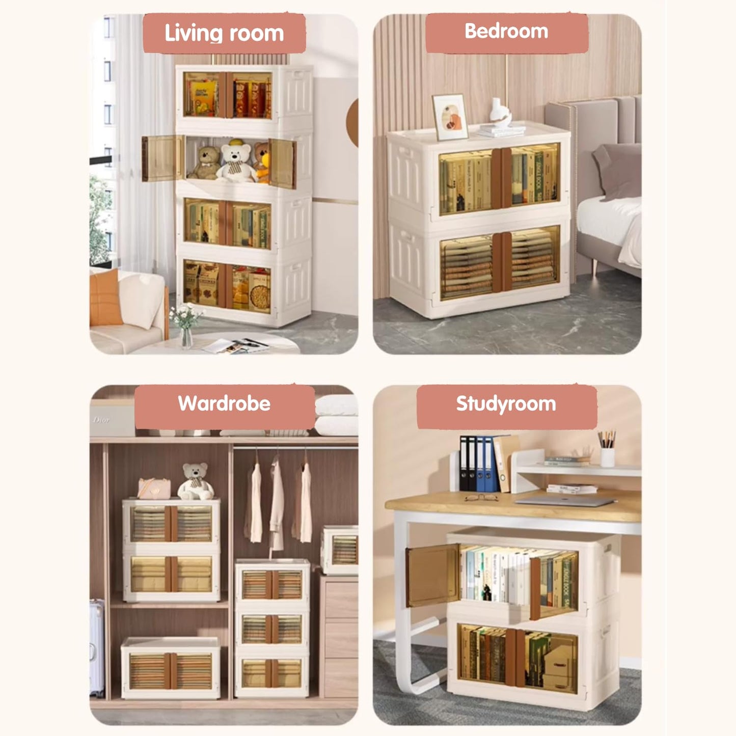 MQmaiqing Stackable Storage Bins, 25.2 Gal-3 Pack Collapsible Storage Bins With Lids, Plastic Storage Bins, Foldable Storage Boxes with Doors and Wheels, Suitable for Kitchen, Living Room