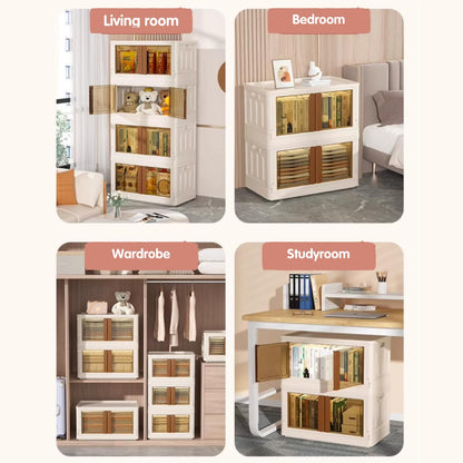 MQmaiqing Stackable Storage Bins, 25.2 Gal-3 Pack Collapsible Storage Bins With Lids, Plastic Storage Bins, Foldable Storage Boxes with Doors and Wheels, Suitable for Kitchen, Living Room