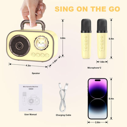 Portable Karaoke Machine with 2 Wireless Microphones