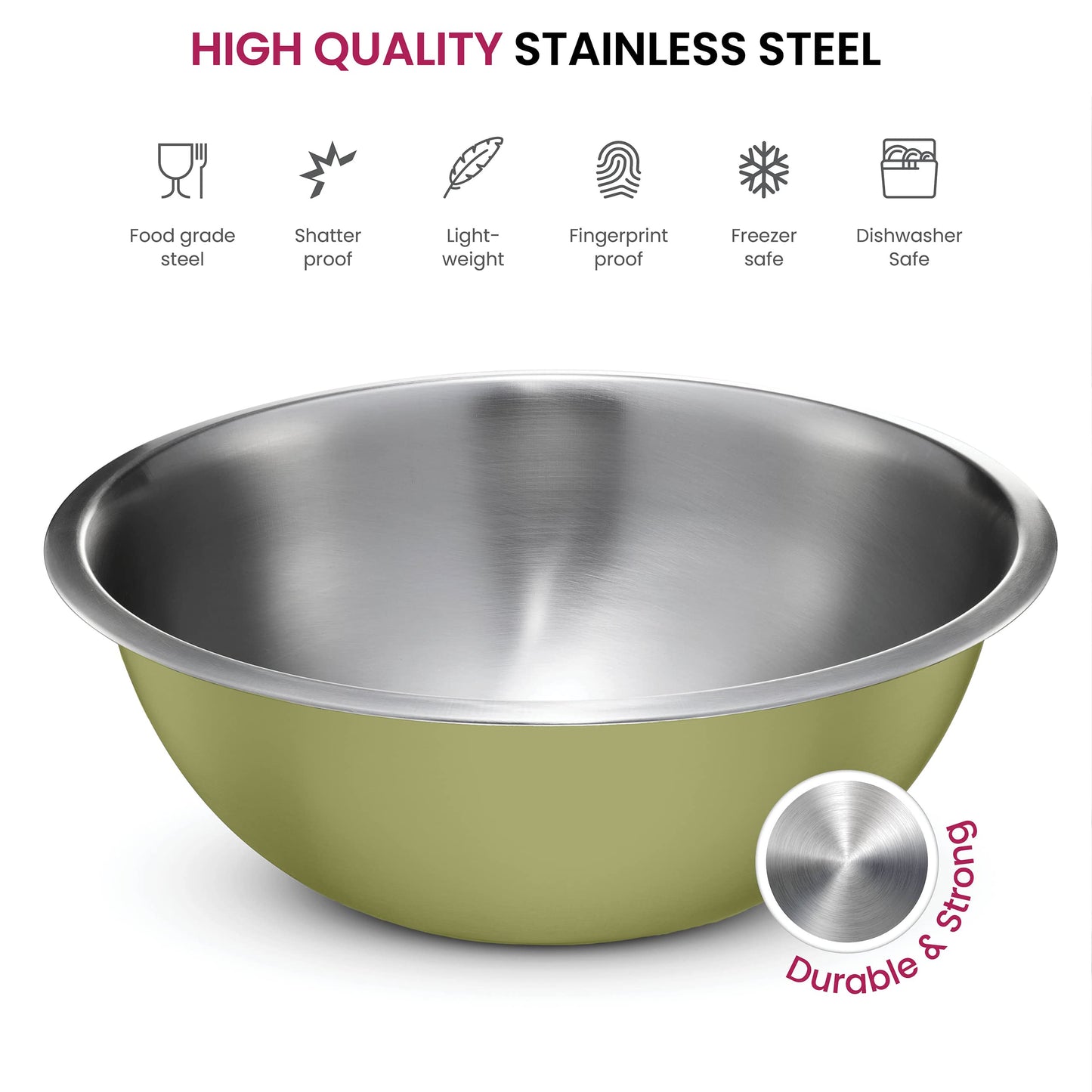 FineDine Stainless Steel Nesting Bowls - 8 Quart