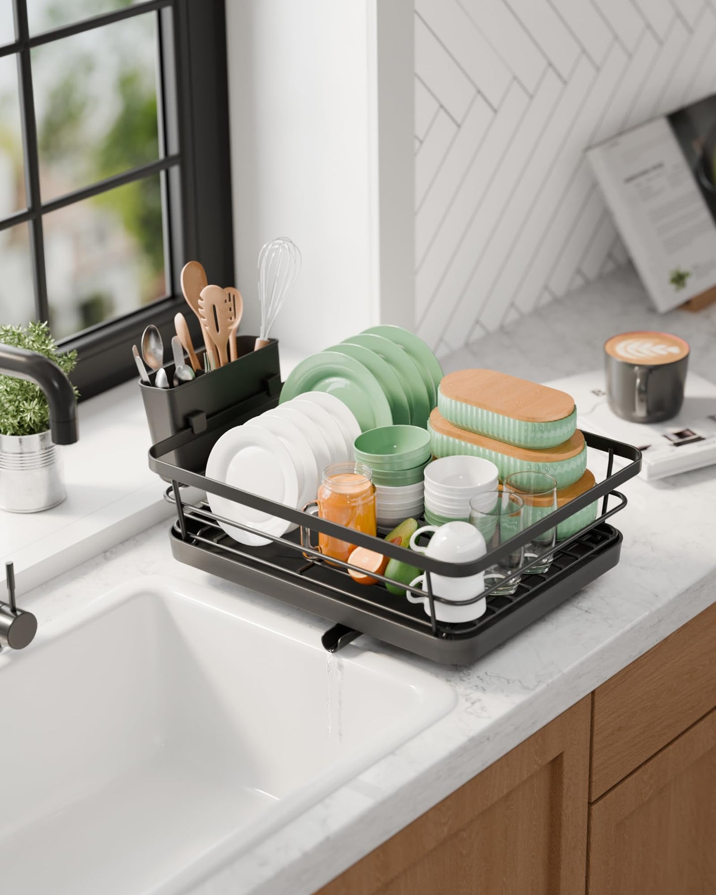Kitsure Dish Drying Rack with Cutlery Holder