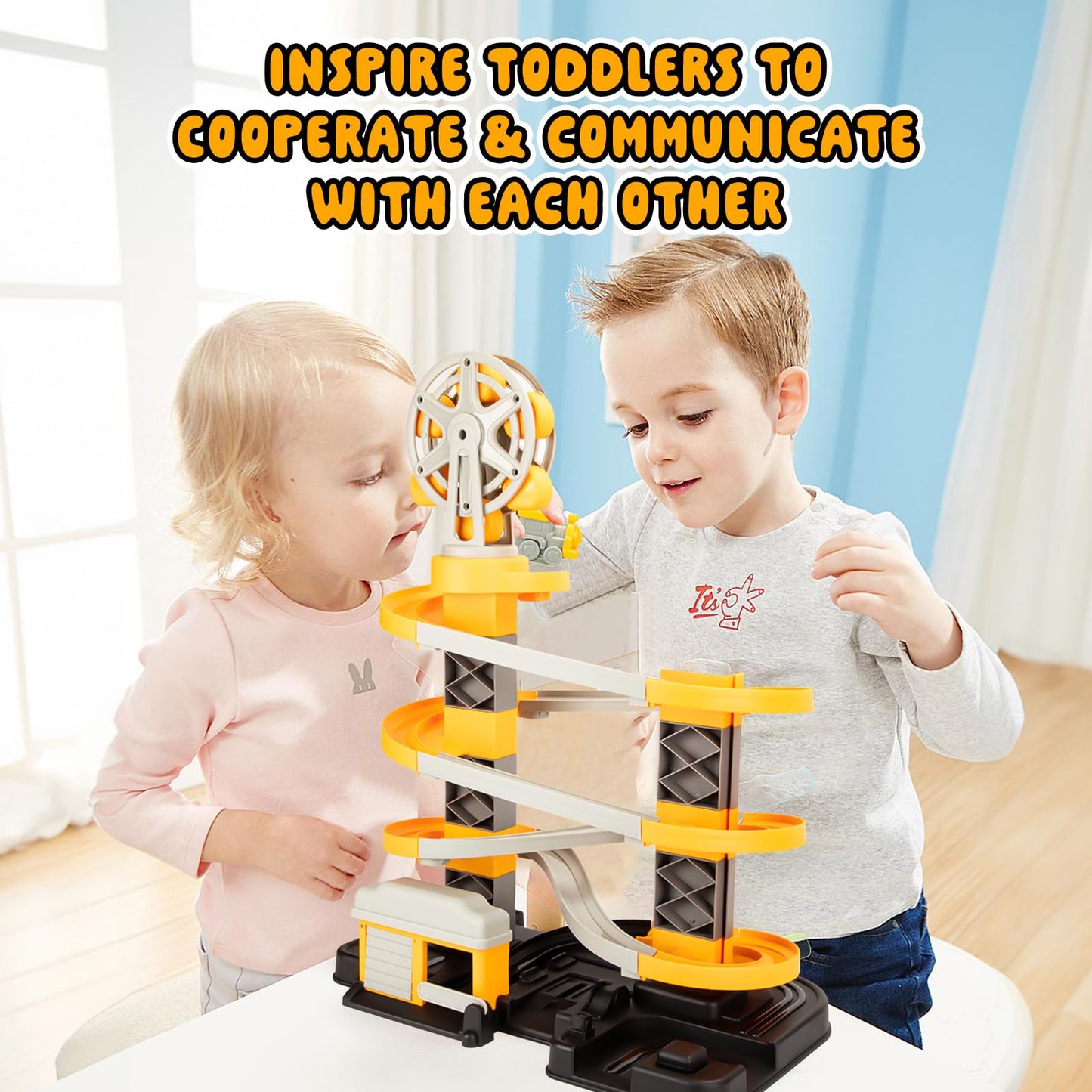 Kids Toys Race Tracks Toy for 3 4 5 6 7 8 Year Old Boys Girls, 2 PCS Truck Car and Flexible Track Play Set Create A Engineering Road Games Toddler Best Gifts (SY-006)
