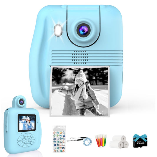 Kids Camera Instant Print - Instant Print Camera for Kids, Inkless Camera Instant Print, Kids Toddler Digital Video Cameras Kids Toys Christmas Birthday Gifts for Girls Boys (Blue)