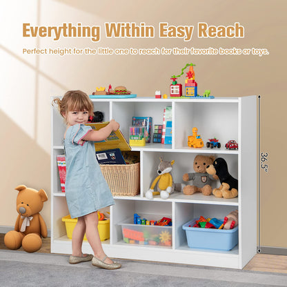 KOTEK Toy Storage Organizer, 8 Cubby Kids Bookshelf, Wooden 4-Tier Bookcase Storage Cabinet, Open Display Book Shelf for Daycare, Nursery, School Classroom, Playroom & Bedroom (White, 8 Cubes)