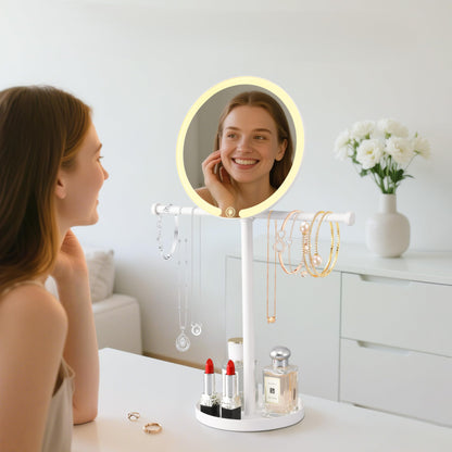 2 in 1Lighted Jewelry Organizer Stand with Makeup Mirror