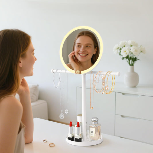 2 in 1Lighted Jewelry Organizer Stand with Makeup Mirror