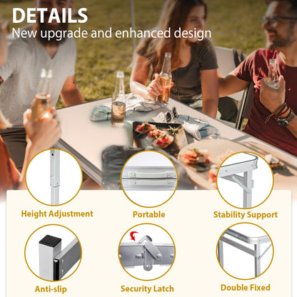FrenzyBird Folding Picnic Table with 4 Stools, Aluminum Table Oxford Mat Chair Set, Portable Lightweight and Heights Adjustable for Outdoor Camping Dining BBQ Party 47.2×23.6 Inch