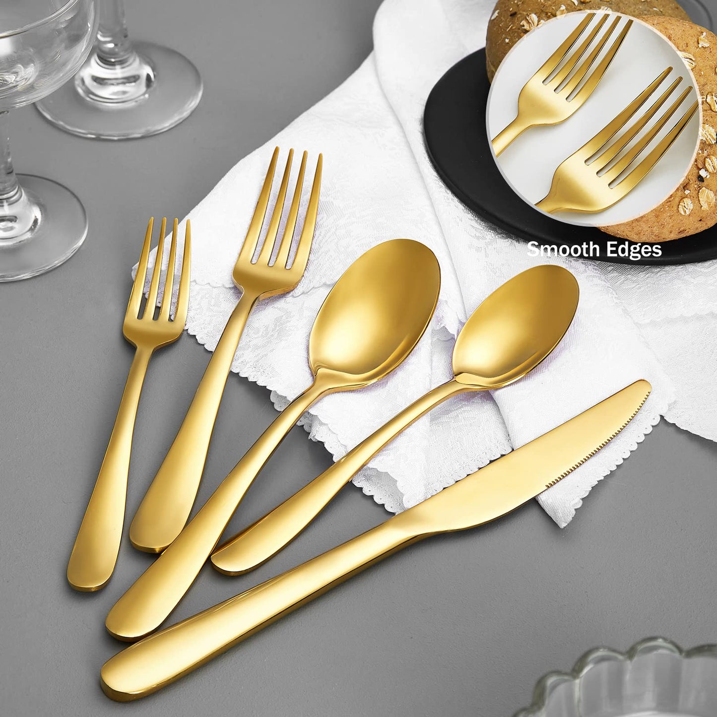 Xingjiake 40 Piece Gold Silverware Set, Kitchen Utensils Set, Silverware Cutlery Flatware Set For 8, Stainless Steel Forks And Spoons Cooking Flatware Serving Set, Dishwasher Safe