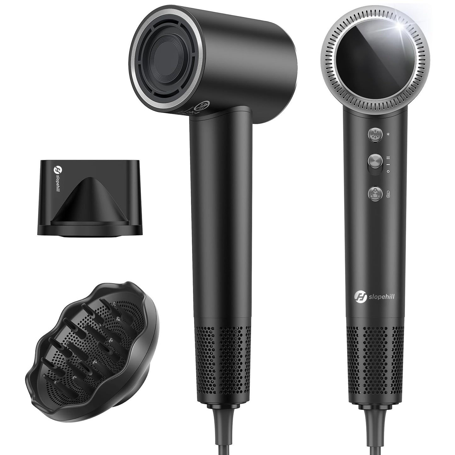 slopehill 160,000 RPM Professional Hair Dryer - 0.8lb Ultra-Lightweight, 6 Billion Ion Technology for 98% Frizz Reduction, AI Smart-Temp Control, Magnetic Attachments for All Hair Types