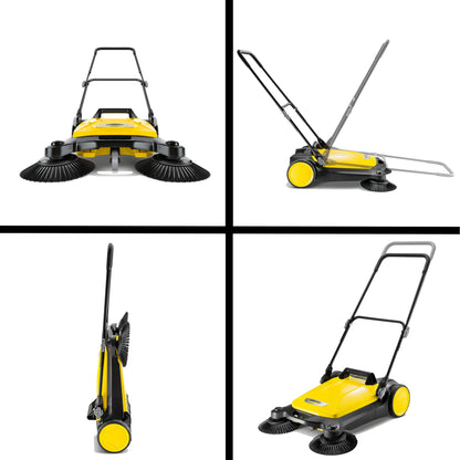 Kärcher - S 4 Twin Walk-Behind Outdoor Hand Push Sweeper - 5.25 Gallon Capacity - 26.8" Sweeping Width - Sweeps up to 26,000 ft²/Hour,Yellow