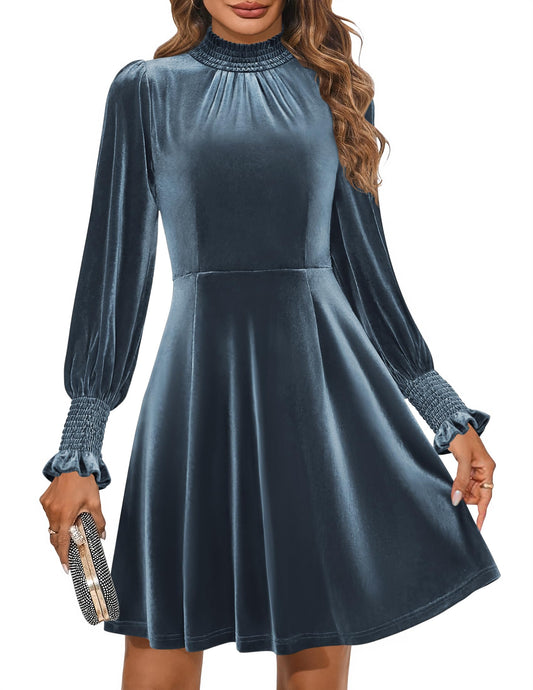 ZESICA Velvet Mini Dress with Long Sleeves