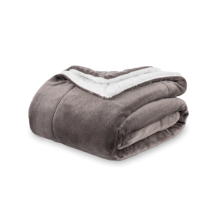 Berkshire Blanket-Sherpa Throw Blanket, Warm and Soft Loftmink Reversible Throw for Couch, Sofa and Travel, Charcoal Grey, 50 in x 60 in