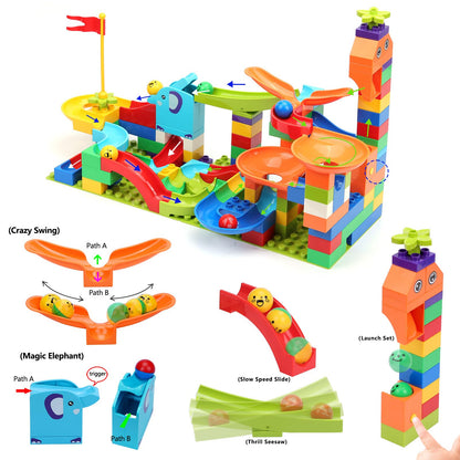 Marble Run Building Blocks: Upgrade Marbles Launcher Set Circular Fun Shot Game Variety Track Parts Compatible with Classic Large Bricks Birthday Gift for Boys Girls Toddler Aged 3,4,5,6,7,8+