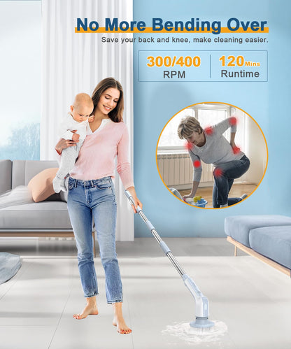 Airpher Cordless Electric Spin Scrubber with Brush Heads