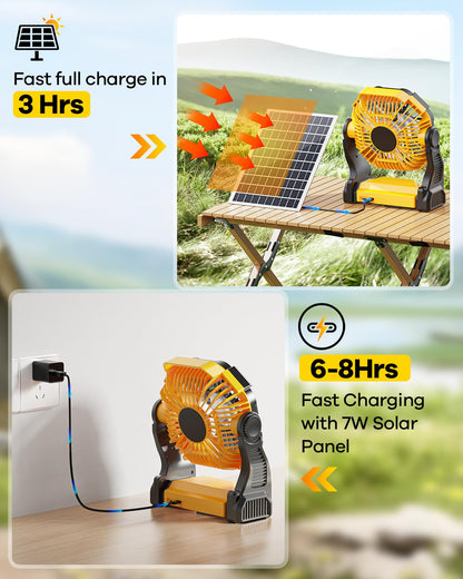 10400mAh Solar Camping Fan with LED Lantern