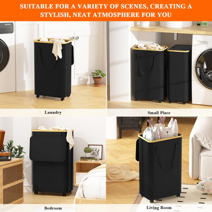 Azlafu Rolling Laundry Basket with Wheels 2-Pack, 75L Tall Slim Laundry Hamper with Lid, Waterproof Dirty Clothes Hampers for Laundry, Bedroom, Bathroom, Black Hamper with Handles for Clothes and Toys
