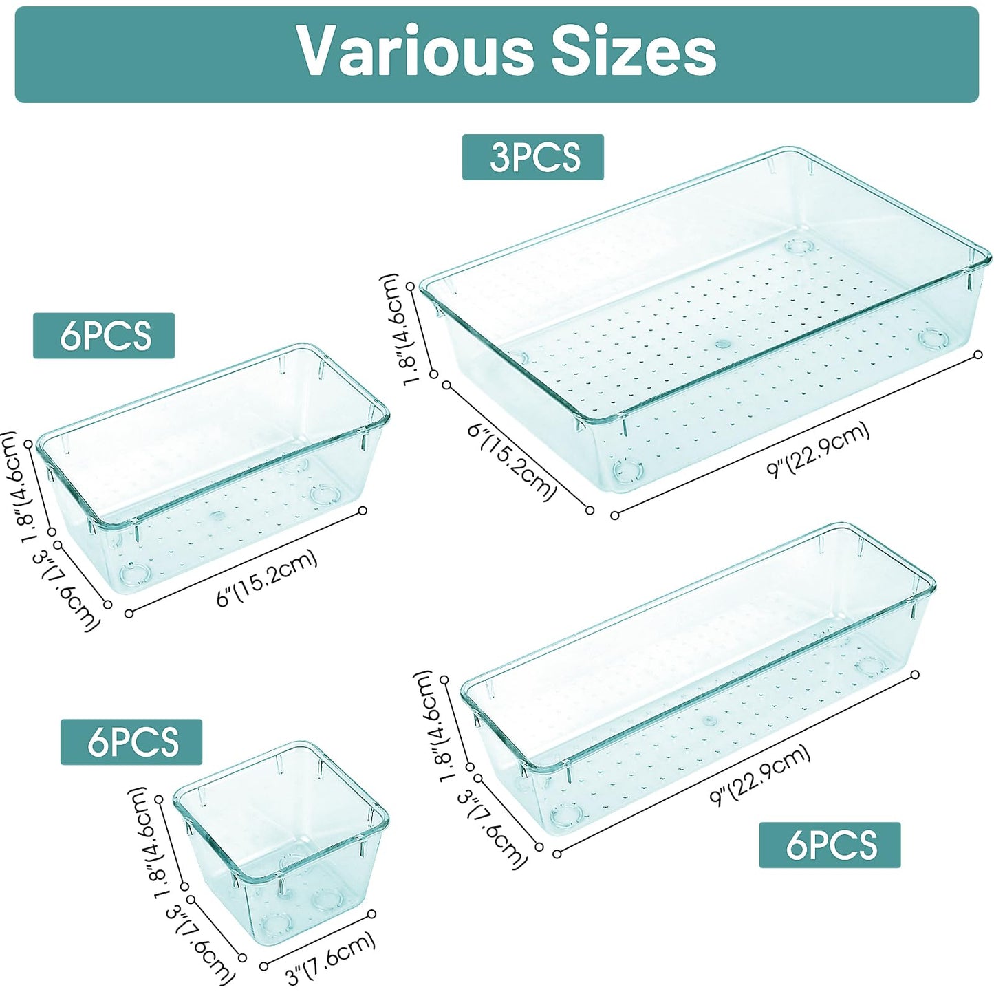 WOWBOX 21-Piece Clear Drawer Organizer Set