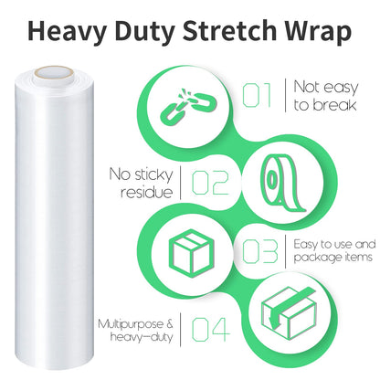 Stretch Film, HERKKA Stretch Wrap with Handles Industrial Strength, Moving Wrapping Plastic Roll, Shrink Wrap for Pallet Wrap, 15" x 1000 Feet, 3 Pack, 60 Gauge