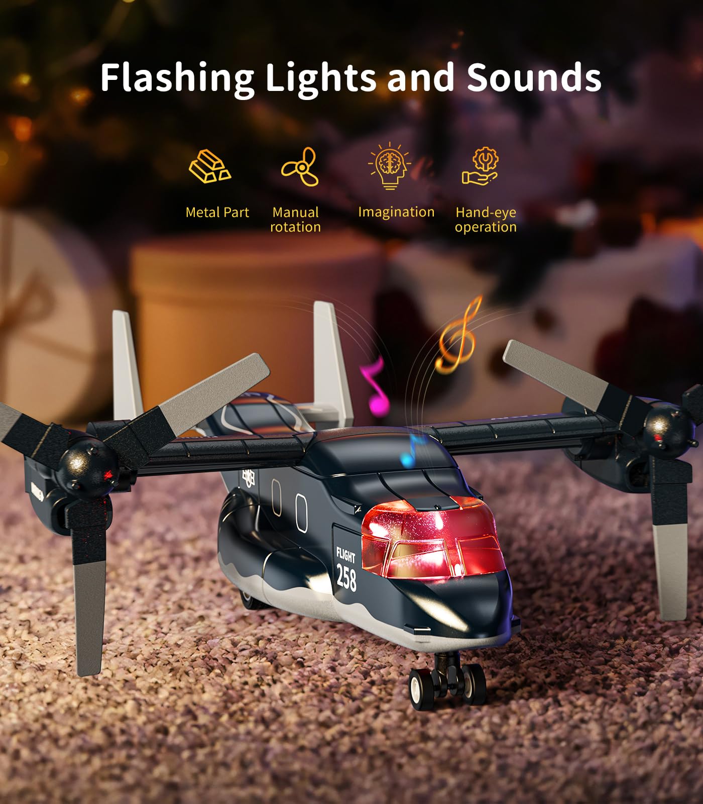 Geyiie Die Cast Airplanes Toys, Army Plane Toys Set for Kids 3-12, Fighter Jet Military Transport Helicopter with Rotated Wings, Airforce Plane Model with Sounds and Lights, 4 Pack