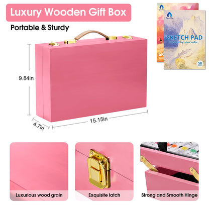 Deluxe Wooden Art Set with Sketch Pads and Paints