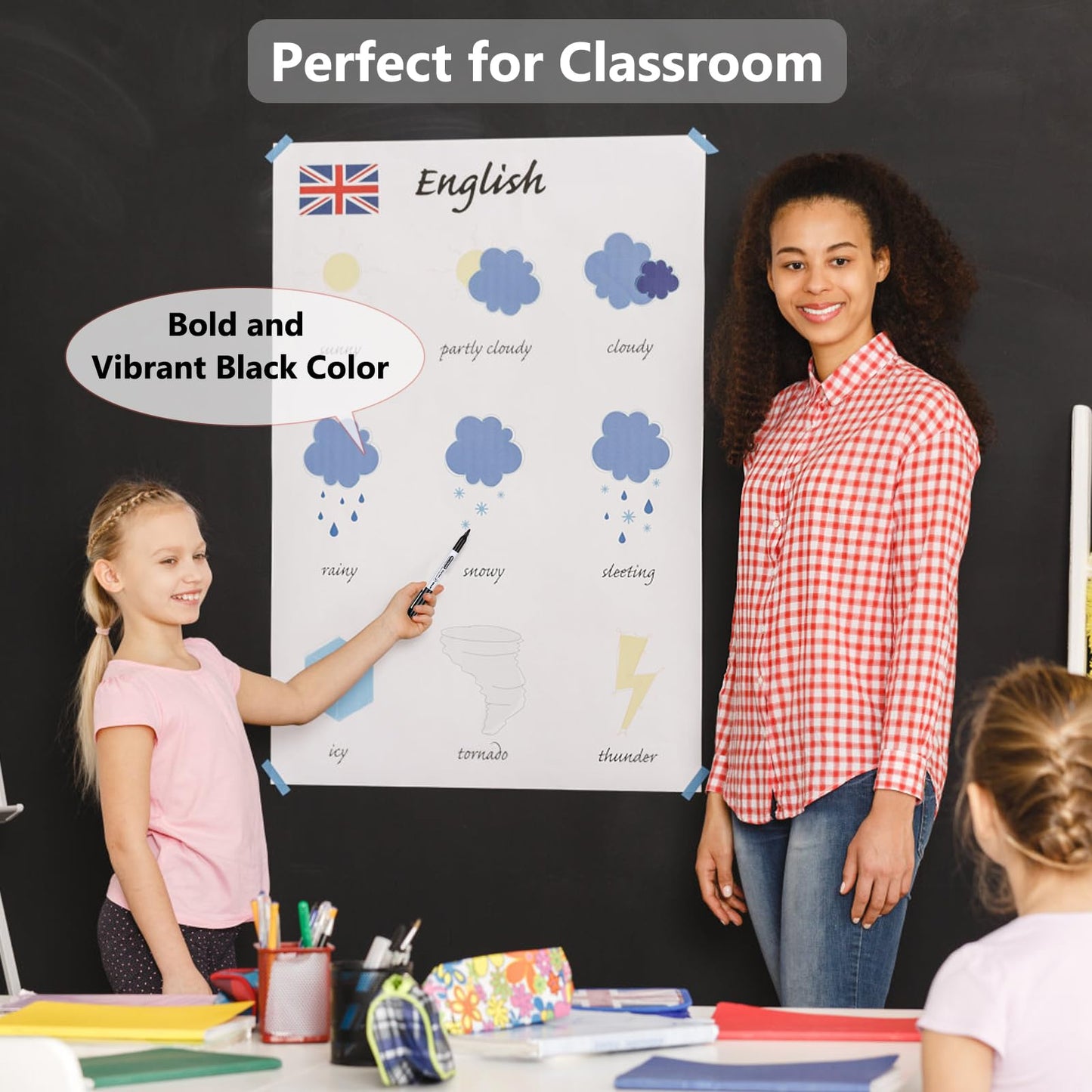 Fine Tip Dry Erase Markers - 24 Pack Black Whiteboard Erasable Markers Bulk for Kids Adults, Ideal for Classroom School Office Home Use on White Board, Non-Toxic Easy Clean
