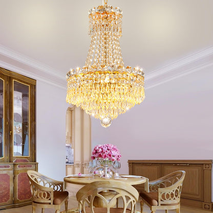 CEENWE 5 Light Gold Fish Crystal Chandelier,French Empire Style Chandeliers,Classic K9 Crystals Rain Drop Fixture for Living Room Foyer Entryway Hotel