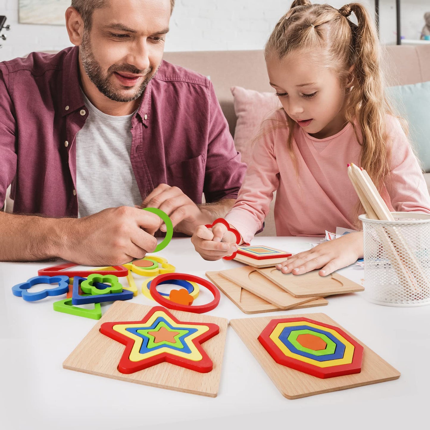 Toddler Puzzles 6 Pcs Wooden Puzzles for Toddlers Montessori Shape Sorting Puzzle Toddlers Activities Early Educational Preschool Learning Sensory Toys Montessori Toys 1-3 Year Old