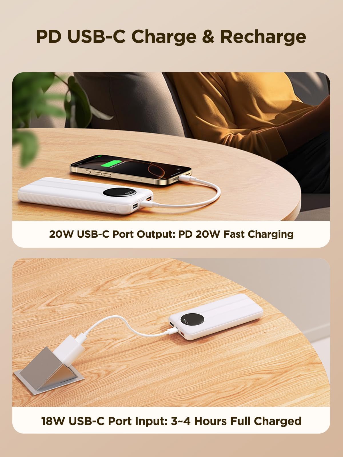 10000mAh Aioneus Portable Power Bank with Cables