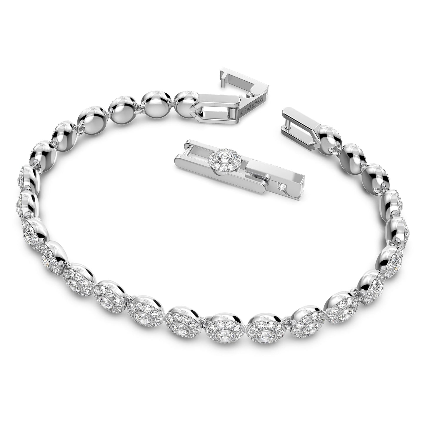 Swarovski Una Angelic Tennis Bracelet, Clear circle-cut Swarovski Crystals with Matching Crystal Pavé on a Rhodium Tone Finish Setting, Part of the Swarovski Una Angelic Collection