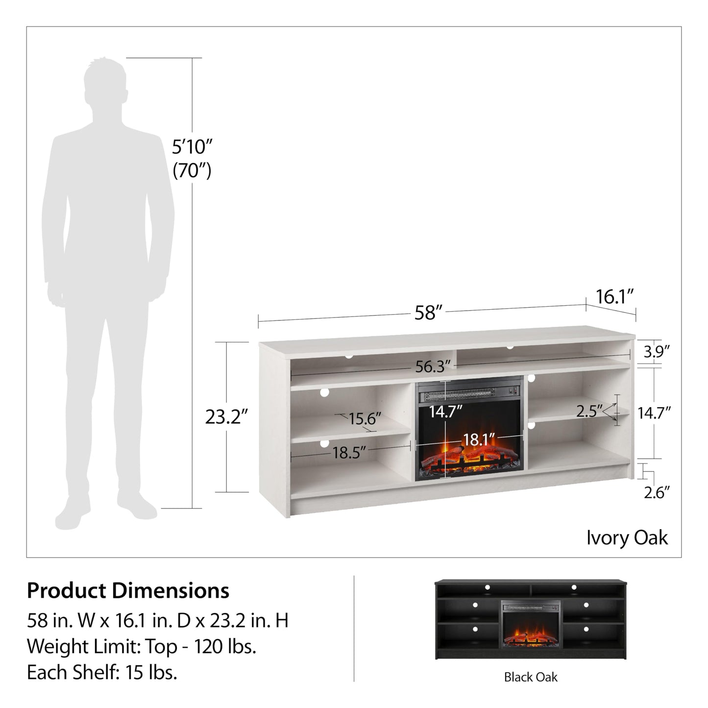 Ameriwood Home Fireplace TV Stand for 65 Inch TVs