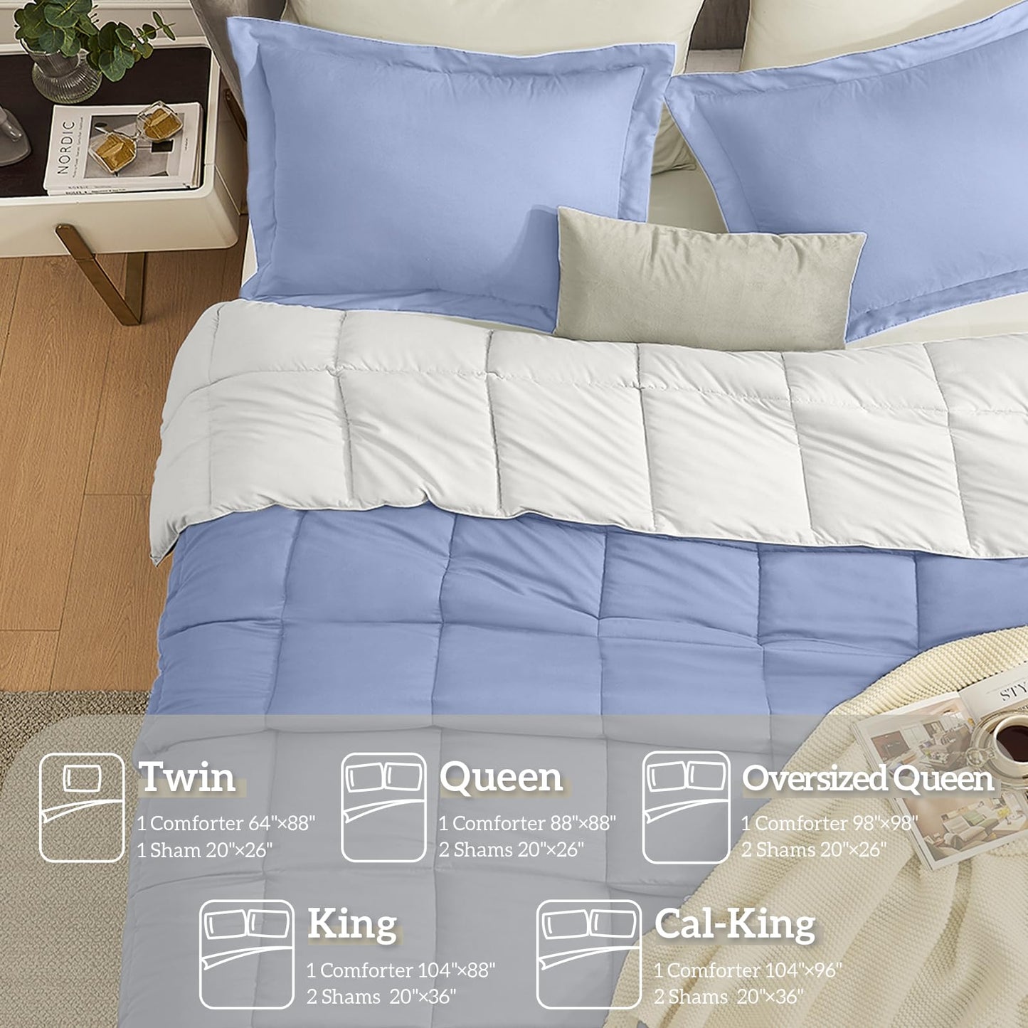 Homelike Moment Twin Comforter Set Blue/White, Lightweight Reversible Comforter Twin Size Bed Sets, Soft Down Alternative Bed Comforter All Season 2 Pcs Twin Bedding Set with 1 Sham