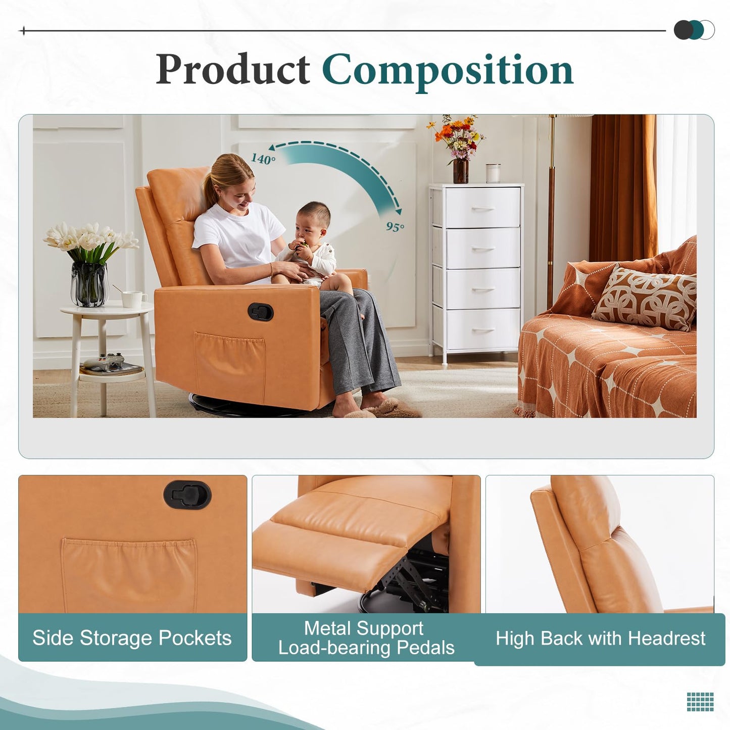 Sweetcrispy 360 Swivel Rocker Recliner Chair
