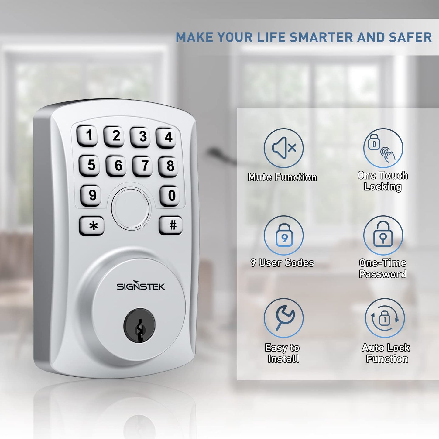 Signstek Fingerprint Door Lock, Keyless Entry Door Lock, Smart Biometric Door Lock with Keypad, Electronic Keypad Deadbolt for Home, Appartment,Bedroom, Easy to Install, Satin Chrome