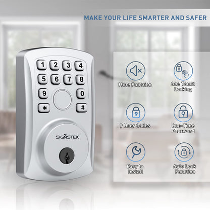 Signstek Fingerprint Door Lock, Keyless Entry Door Lock, Smart Biometric Door Lock with Keypad, Electronic Keypad Deadbolt for Home, Appartment,Bedroom, Easy to Install, Satin Chrome