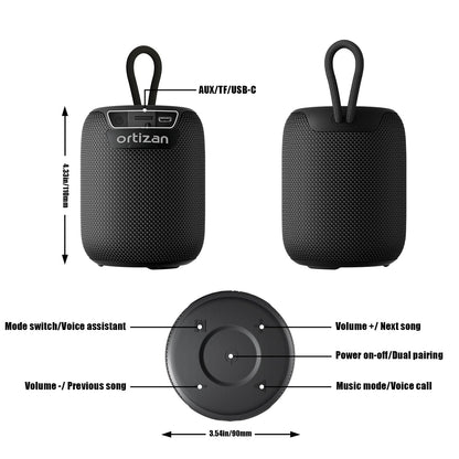 Ortizan Waterproof Bluetooth Speaker with 15H Playtime