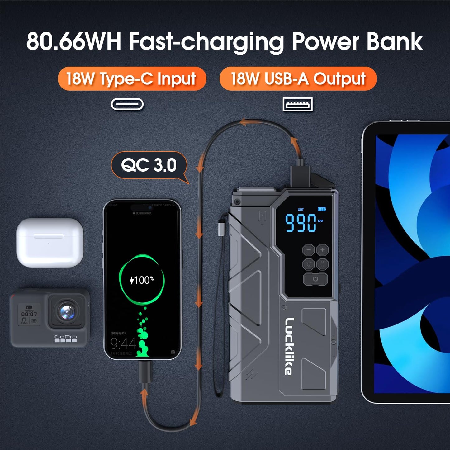 4000A Portable Jump Starter and Air Compressor