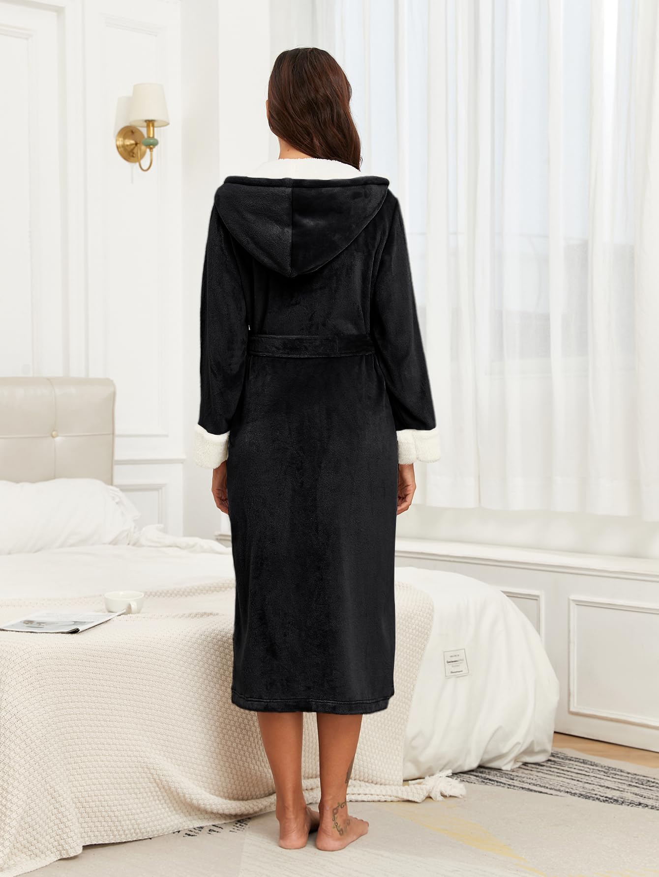 RONGTAI Women's Plush Fleece Hooded Bathrobe